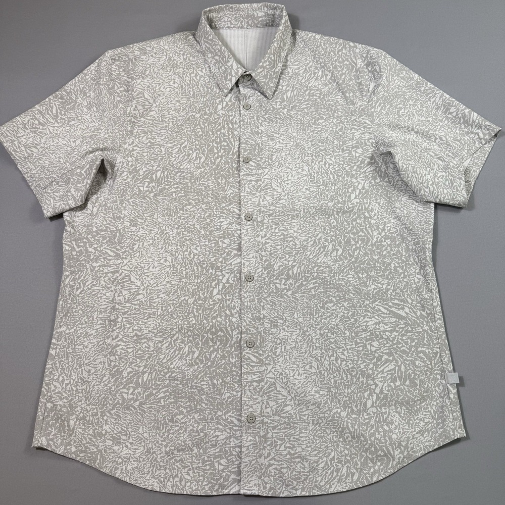 Lululemon Airing Easy Shirt Mens 2XL Gray Marble Short Sleeve Button Up Beach